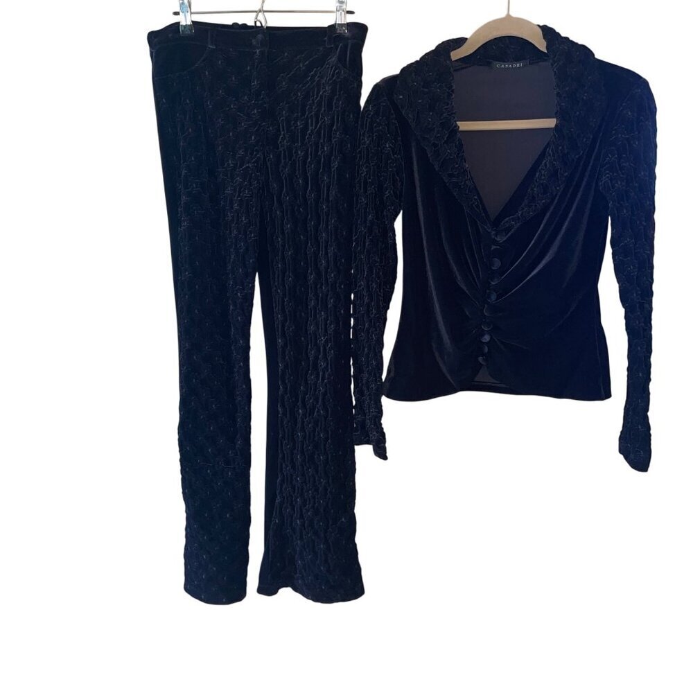 Casadei Vintage 1990s Womens Pant Set Size Small Black Stretch Velvet
